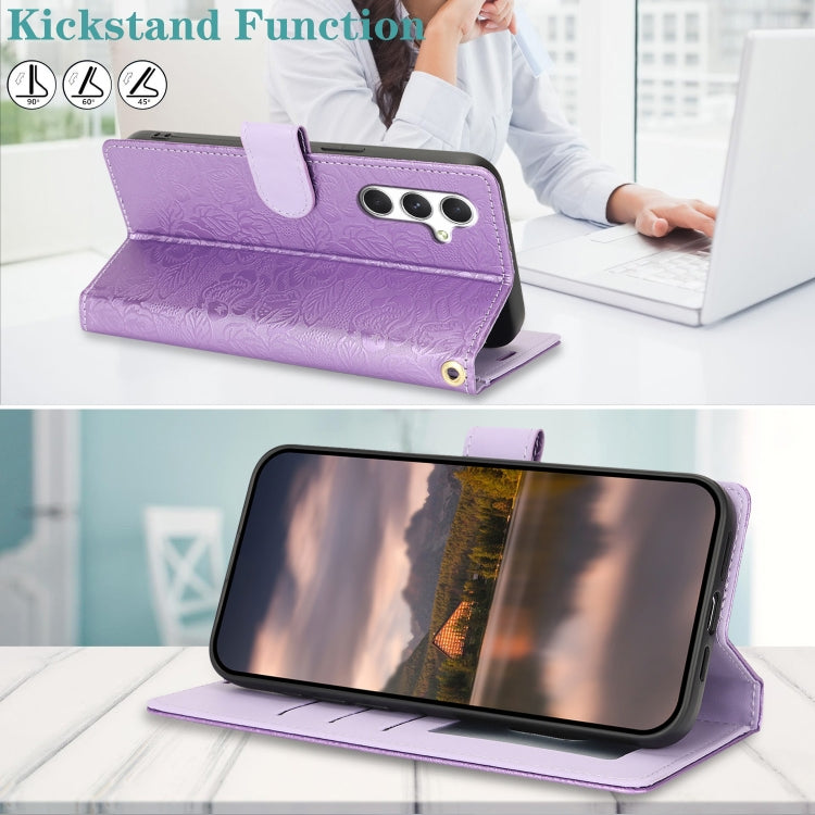 For Samsung Galaxy S25 5G Peony Flowers Imprint Leather Phone Case(Purple) - Galaxy S25 5G Cases by PMC Jewellery | Online Shopping South Africa | PMC Jewellery | Buy Now Pay Later Mobicred