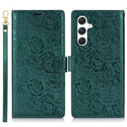 For Samsung Galaxy S25+ 5G Peony Flowers Imprint Leather Phone Case(Green)