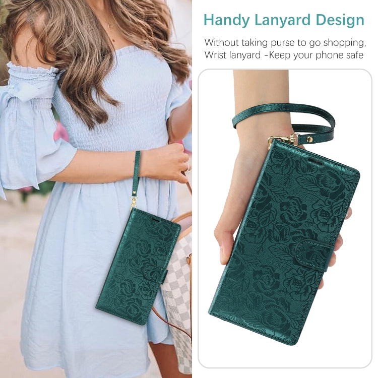 For Samsung Galaxy S25+ 5G Peony Flowers Imprint Leather Phone Case(Green) - Galaxy S25+ 5G Cases by PMC Jewellery | Online Shopping South Africa | PMC Jewellery | Buy Now Pay Later Mobicred