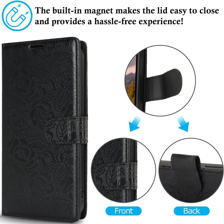 For Samsung Galaxy S25+ 5G Peony Flowers Imprint Leather Phone Case(Black) - free shipping - PMC Jewellery - Order now!