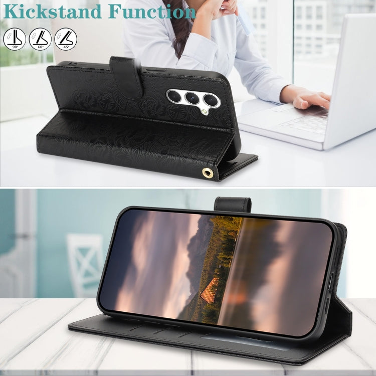 For Samsung Galaxy S25+ 5G Peony Flowers Imprint Leather Phone Case(Black) - free shipping - PMC Jewellery - Order now!