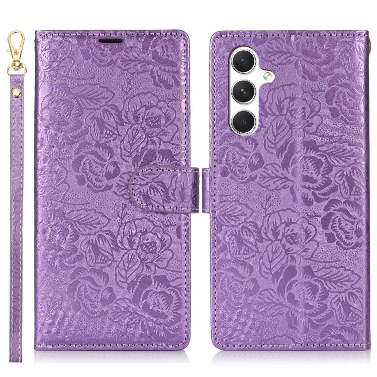 For Samsung Galaxy S25+ 5G Peony Flowers Imprint Leather Phone Case(Purple) - Galaxy S25+ 5G Cases by PMC Jewellery | Online Shopping South Africa | PMC Jewellery | Buy Now Pay Later Mobicred