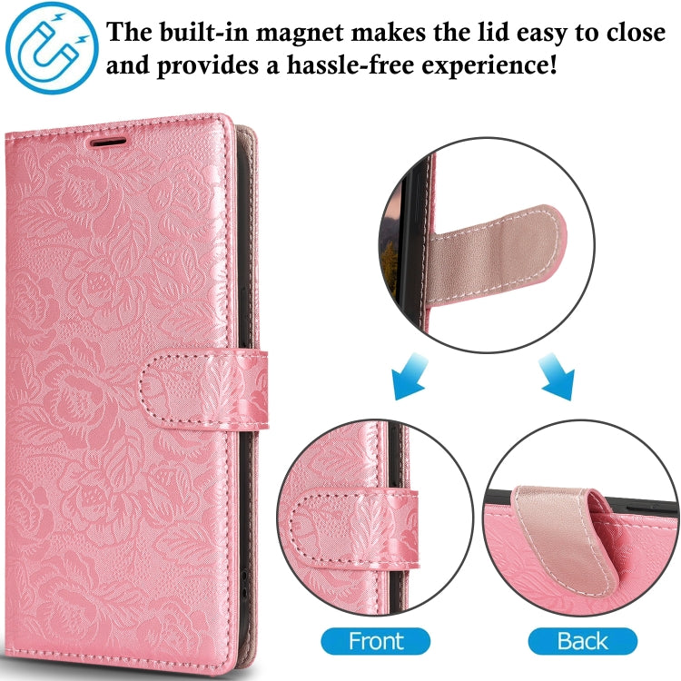 For Samsung Galaxy S25+ 5G Peony Flowers Imprint Leather Phone Case(Pink)