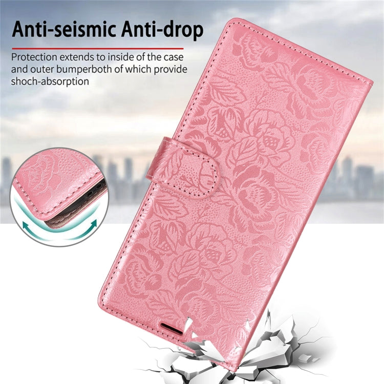 For Samsung Galaxy S25+ 5G Peony Flowers Imprint Leather Phone Case(Pink)