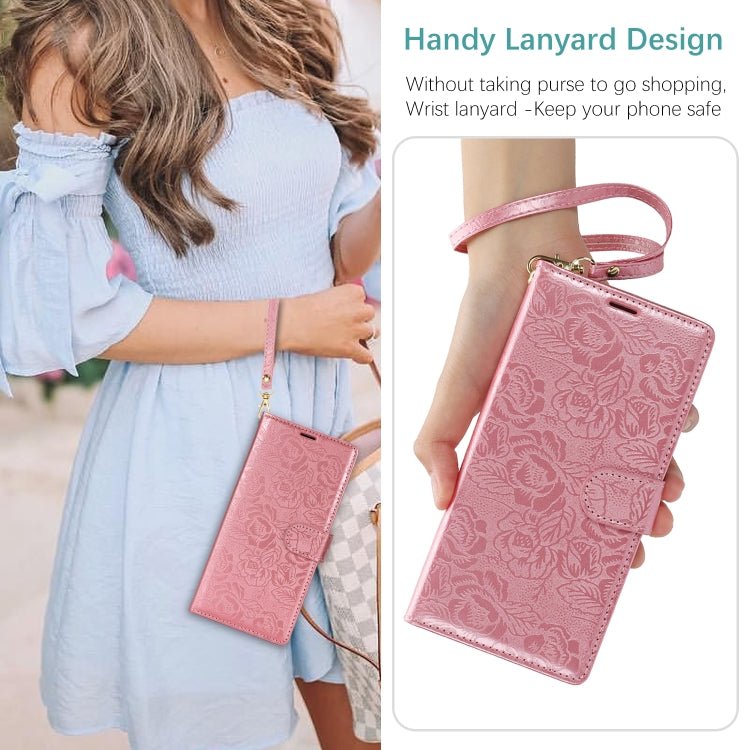 For Samsung Galaxy S25+ 5G Peony Flowers Imprint Leather Phone Case(Pink)