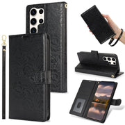 For Samsung Galaxy S25 Ultra 5G Peony Flowers Imprint Leather Phone Case(Black)
