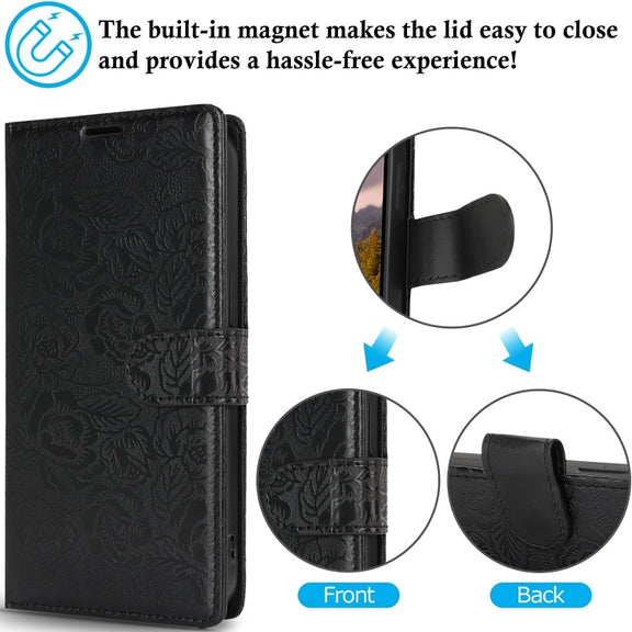For Samsung Galaxy S25 Ultra 5G Peony Flowers Imprint Leather Phone Case(Black)