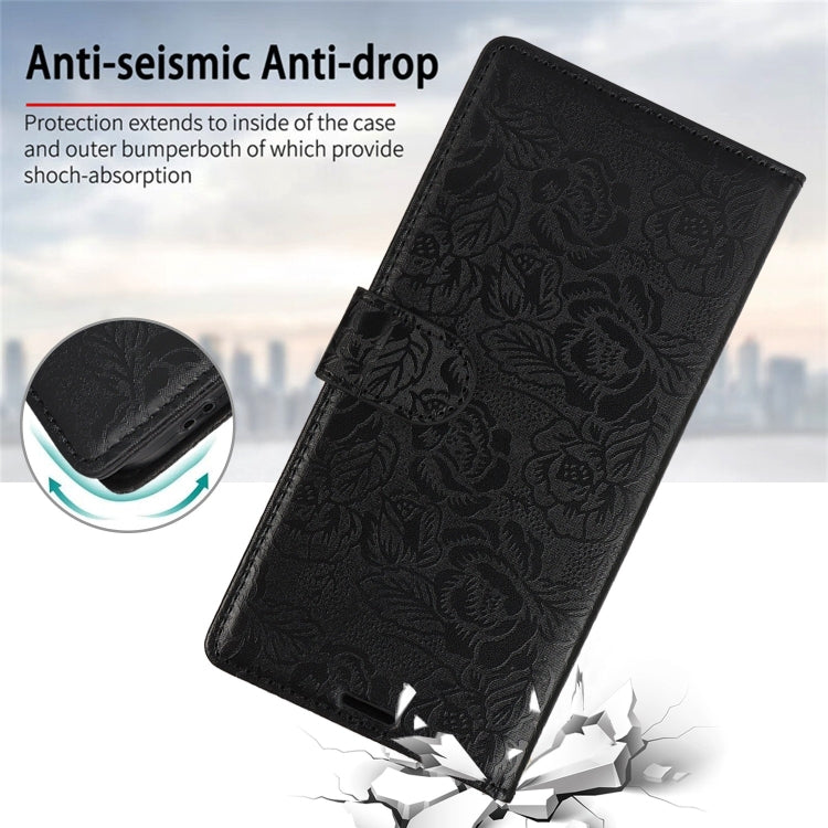 For Samsung Galaxy S25 Ultra 5G Peony Flowers Imprint Leather Phone Case(Black) - Galaxy S25 Ultra 5G Cases by PMC Jewellery | Online Shopping South Africa | PMC Jewellery | Buy Now Pay Later Mobicred