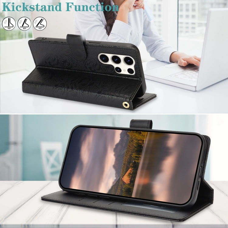 For Samsung Galaxy S25 Ultra 5G Peony Flowers Imprint Leather Phone Case(Black) - Galaxy S25 Ultra 5G Cases by PMC Jewellery | Online Shopping South Africa | PMC Jewellery | Buy Now Pay Later Mobicred