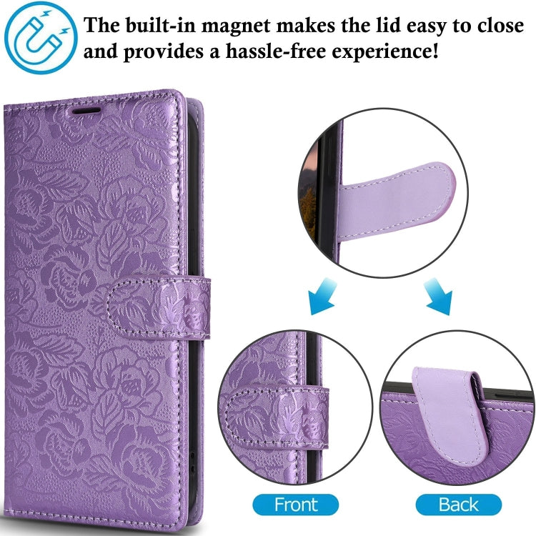 For Samsung Galaxy S25 Ultra 5G Peony Flowers Imprint Leather Phone Case(Purple)