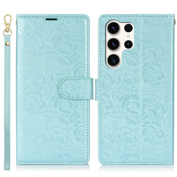 For Samsung Galaxy S25 Ultra 5G Peony Flowers Imprint Leather Phone Case(Sky Blue) - Galaxy S25 Ultra 5G Cases by PMC Jewellery | Online Shopping South Africa | PMC Jewellery | Buy Now Pay Later Mobicred