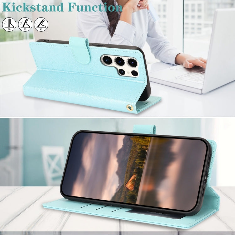 For Samsung Galaxy S25 Ultra 5G Peony Flowers Imprint Leather Phone Case(Sky Blue) - Galaxy S25 Ultra 5G Cases by PMC Jewellery | Online Shopping South Africa | PMC Jewellery | Buy Now Pay Later Mobicred