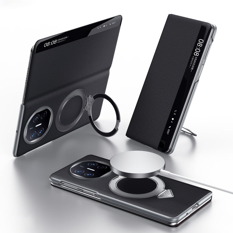 For Huawei Mate X5 / X3 SULADA Smart View Window MagSafe Magnetic Holder Leather Phone Case(Black) - Huawei Cases by SULADA | Online Shopping South Africa | PMC TechLife | Buy Now Pay Later Mobicred