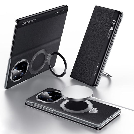 For Huawei Mate X6 SULADA Smart View Window MagSafe Magnetic Holder Leather Phone Case(Black) - free shipping - PMC Jewellery - Order now!