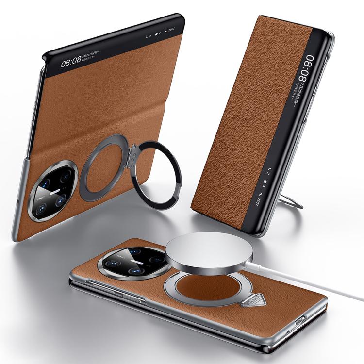 For Huawei Mate X6 SULADA Smart View Window MagSafe Magnetic Holder Leather Phone Case(Brown) - Huawei Cases by SULADA | Online Shopping South Africa | PMC TechLife | Buy Now Pay Later Mobicred