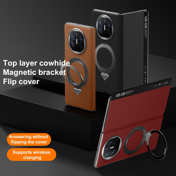 For Huawei Mate X5 / X3 SULADA Smart View Window MagSafe Magnetic Holder Leather Phone Case(Black)