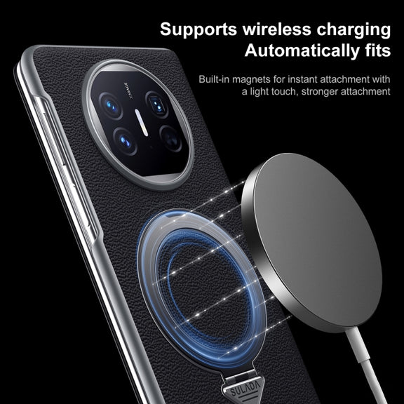 For Huawei Mate X5 / X3 SULADA Smart View Window MagSafe Magnetic Holder Leather Phone Case(Black)