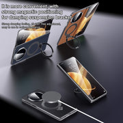 For Honor Magic V3 SULADA Top Grain Leather MagSafe Magnetic Holder Phone Case(Black)
