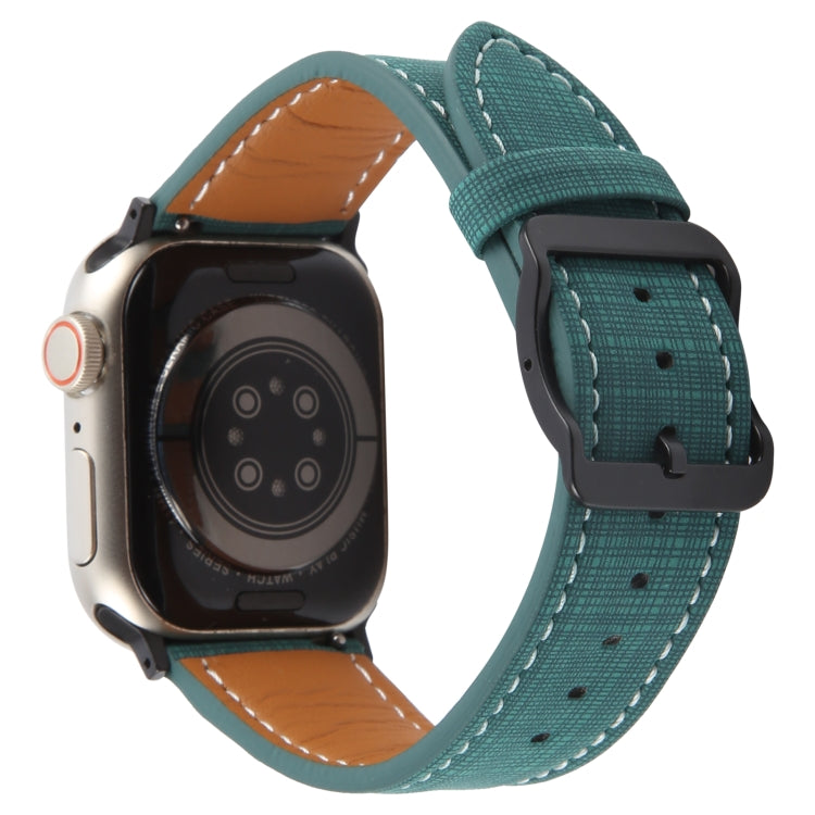 For Apple Watch 46mm / 49mm / 45mm / 44mm Plaid Buckle Microfiber Leather Watch Band(Green)