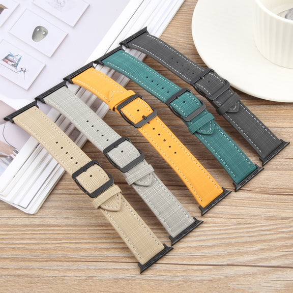 For Apple Watch 46mm / 49mm / 45mm / 44mm Plaid Buckle Microfiber Leather Watch Band(Green)