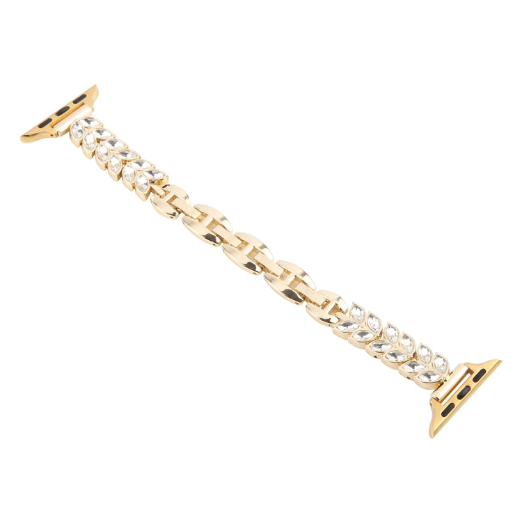 For Apple Watch 46mm / 49mm / 45mm / 44mm Quick Release Leaf Diamond Alloy Slim Watch Band(Gold)