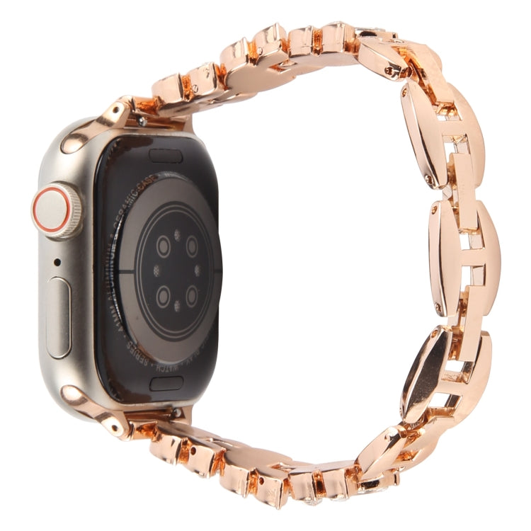 For Apple Watch 46mm / 49mm / 45mm / 44mm Quick Release Leaf Diamond Alloy Slim Watch Band(Rose Gold)