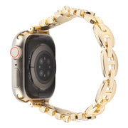 For Apple Watch 42mm / 41mm / 40mm / 38mm Quick Release Leaf Diamond Alloy Slim Watch Band(Gold)