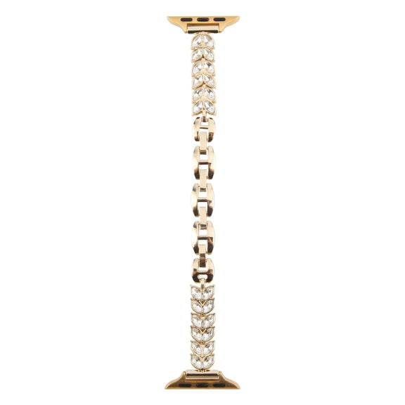 For Apple Watch 42mm / 41mm / 40mm / 38mm Quick Release Leaf Diamond Alloy Slim Watch Band(Gold)