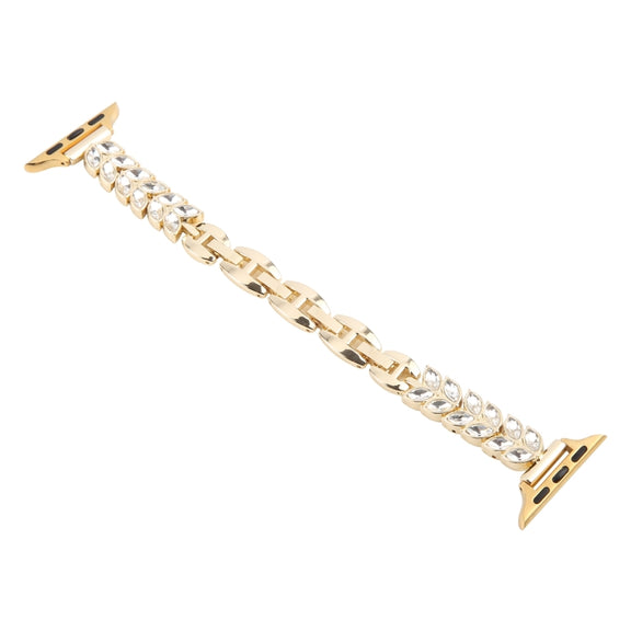 For Apple Watch 42mm / 41mm / 40mm / 38mm Quick Release Leaf Diamond Alloy Slim Watch Band(Gold)
