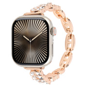 For Apple Watch 42mm / 41mm / 40mm / 38mm Quick Release Leaf Diamond Alloy Slim Watch Band(Rose Gold)