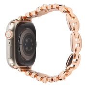 For Apple Watch 42mm / 41mm / 40mm / 38mm Quick Release Leaf Diamond Alloy Slim Watch Band(Rose Gold)