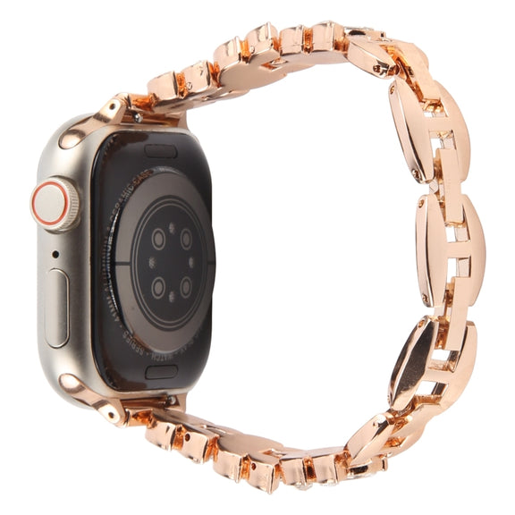 For Apple Watch 42mm / 41mm / 40mm / 38mm Quick Release Leaf Diamond Alloy Slim Watch Band(Rose Gold)