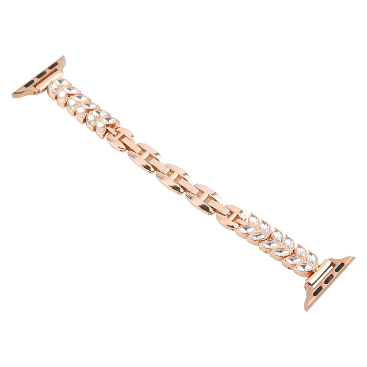 For Apple Watch 42mm / 41mm / 40mm / 38mm Quick Release Leaf Diamond Alloy Slim Watch Band(Rose Gold)