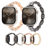 For Apple Watch 46mm / 49mm / 45mm / 44mm Quick Release Leaf Diamond Alloy Slim Watch Band(Gold)