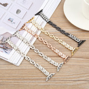 For Apple Watch 46mm / 49mm / 45mm / 44mm Quick Release Leaf Diamond Alloy Slim Watch Band(Gold)
