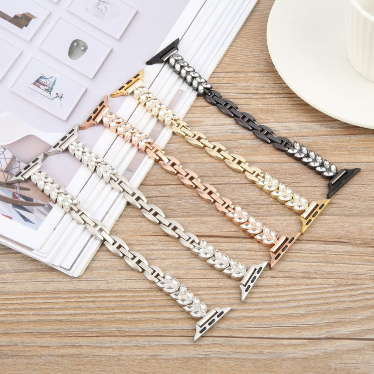 For Apple Watch 46mm / 49mm / 45mm / 44mm Quick Release Leaf Diamond Alloy Slim Watch Band(Rose Gold)