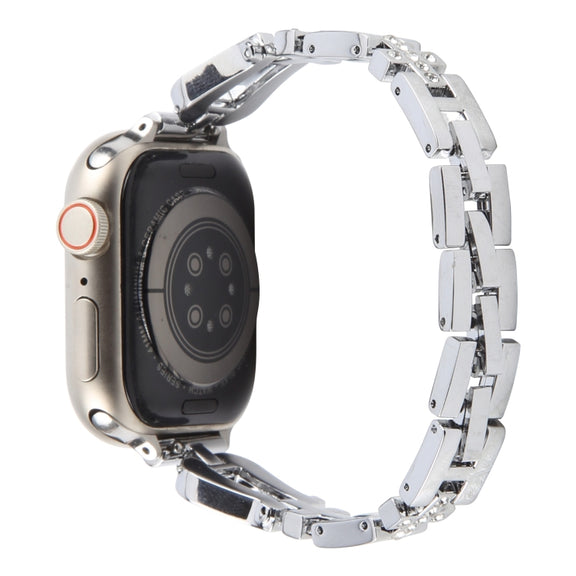 For Apple Watch 46mm / 49mm / 45mm / 44mm Quick Release U-Shaped Diamond Alloy Slim Watch Band(Silver)