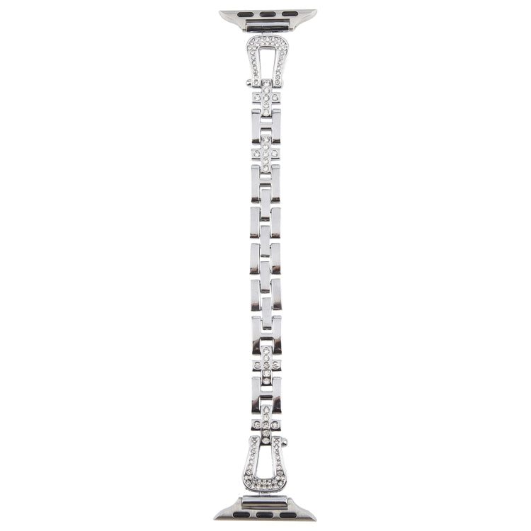 For Apple Watch 46mm / 49mm / 45mm / 44mm Quick Release U-Shaped Diamond Alloy Slim Watch Band(Silver)