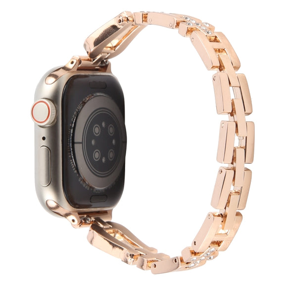 For Apple Watch 42mm / 41mm / 40mm / 38mm Quick Release U-Shaped Diamond Alloy Slim Watch Band(Rose Gold)