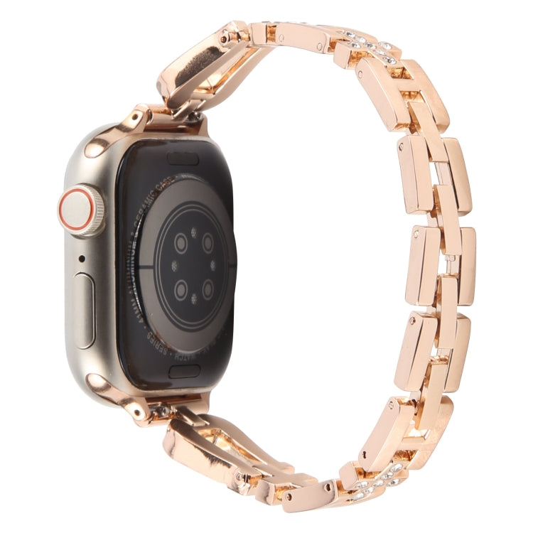 For Apple Watch 42mm / 41mm / 40mm / 38mm Quick Release U-Shaped Diamond Alloy Slim Watch Band(Rose Gold)