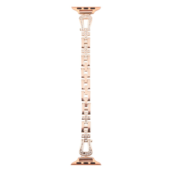 For Apple Watch 42mm / 41mm / 40mm / 38mm Quick Release U-Shaped Diamond Alloy Slim Watch Band(Rose Gold)