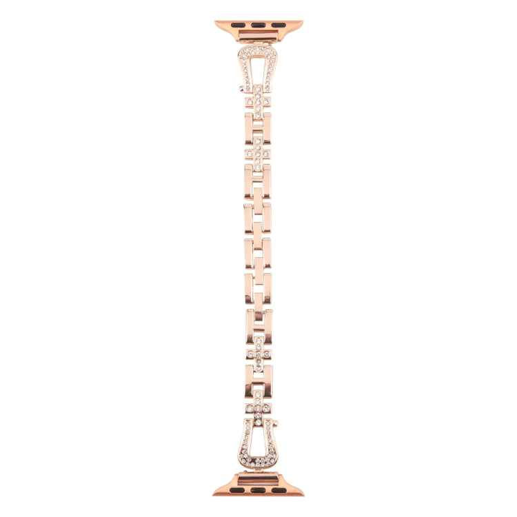 For Apple Watch 42mm / 41mm / 40mm / 38mm Quick Release U-Shaped Diamond Alloy Slim Watch Band(Rose Gold)