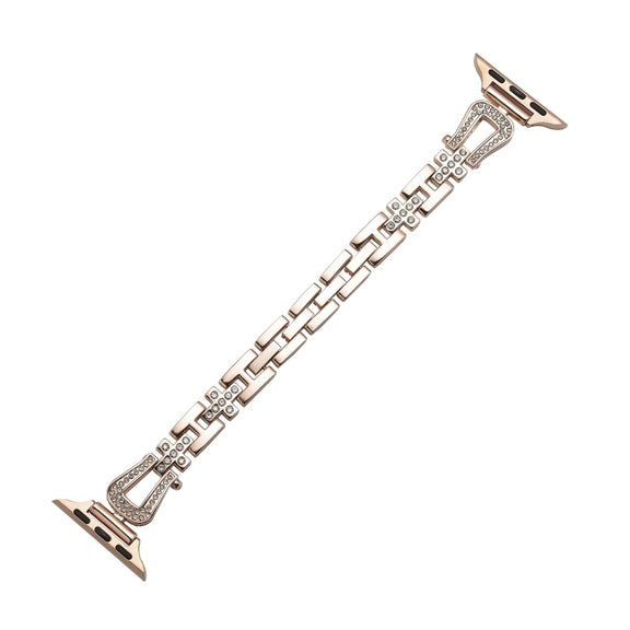For Apple Watch 42mm / 41mm / 40mm / 38mm Quick Release U-Shaped Diamond Alloy Slim Watch Band(Rose Gold)
