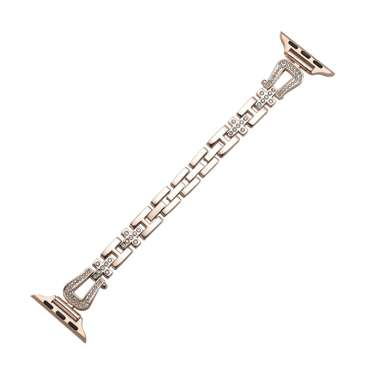 For Apple Watch 42mm / 41mm / 40mm / 38mm Quick Release U-Shaped Diamond Alloy Slim Watch Band(Rose Gold)