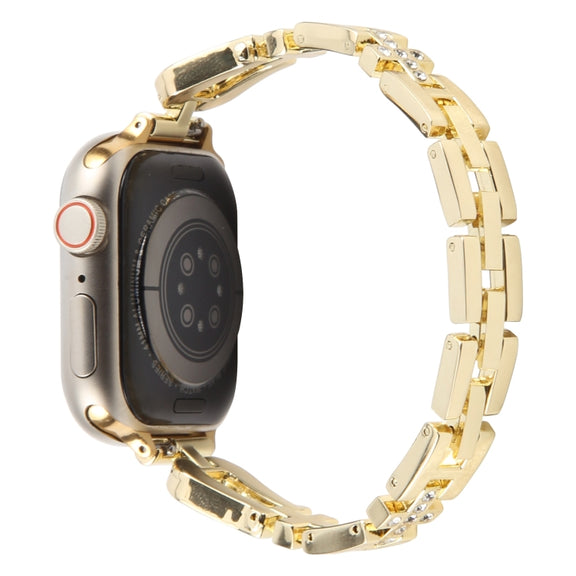 For Apple Watch 42mm / 41mm / 40mm / 38mm Quick Release U-Shaped Diamond Alloy Slim Watch Band(Gold)