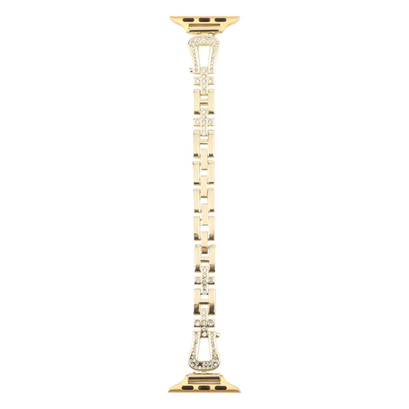 For Apple Watch 42mm / 41mm / 40mm / 38mm Quick Release U-Shaped Diamond Alloy Slim Watch Band(Gold)