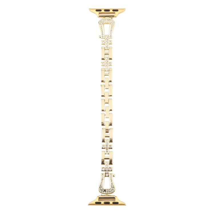 For Apple Watch 42mm / 41mm / 40mm / 38mm Quick Release U-Shaped Diamond Alloy Slim Watch Band(Gold)