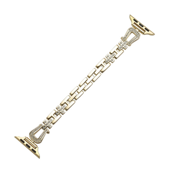 For Apple Watch 42mm / 41mm / 40mm / 38mm Quick Release U-Shaped Diamond Alloy Slim Watch Band(Gold)