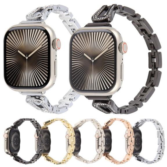 For Apple Watch 42mm / 41mm / 40mm / 38mm Quick Release U-Shaped Diamond Alloy Slim Watch Band(Gold)