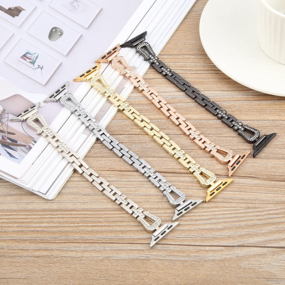 For Apple Watch 46mm / 49mm / 45mm / 44mm Quick Release U-Shaped Diamond Alloy Slim Watch Band(Silver)